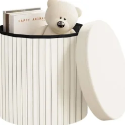 Rootz Opbevaringsskammel - Osmannisk - Fodskammel - Blød og Robust - 38 cm x 36 cm - Cremefarvet/Lysegrå - 30 L Kapacitet - E1 MDF-ramme - Fløjlsbetræ | Fyndiq