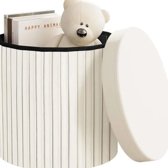 Rootz Opbevaringsskammel - Osmannisk - Fodskammel - Blød og Robust - 38 cm x 36 cm - Cremefarvet/Lysegrå - 30 L Kapacitet - E1 MDF-ramme - Fløjlsbetræ | Fyndiq