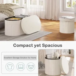 Rootz Opbevaringsskammel - Osmannisk - Fodskammel - Blød og Robust - 38 cm x 36 cm - Cremefarvet/Lysegrå - 30 L Kapacitet - E1 MDF-ramme - Fløjlsbetræ | Fyndiq