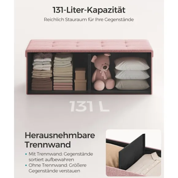Rootz Opbevaringsskammel - Osmannisk bænk - Polstret sæde - Pastel Pink - MDF-materiale - 38 cm x 110 cm x 38 cm - 25D højspændingsskum