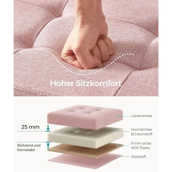 Rootz Opbevaringsskammel - Osmannisk bænk - Polstret sæde - Pastel Pink - MDF-materiale - 38 cm x 110 cm x 38 cm - 25D højspændingsskum