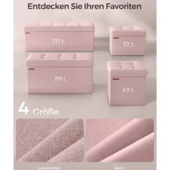 Rootz Opbevaringsskammel - Osmannisk bænk - Polstret sæde - Pastel Pink - MDF-materiale - 38 cm x 110 cm x 38 cm - 25D højspændingsskum
