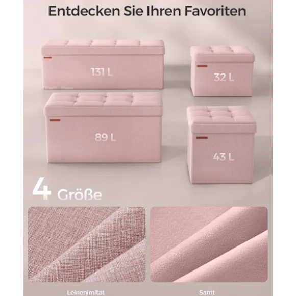 Rootz Opbevaringsskammel - Osmannisk bænk - Polstret sæde - Pastel Pink - MDF-materiale - 38 cm x 110 cm x 38 cm - 25D højspændingsskum