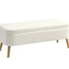 Rootz Opbevaringsskammel - Sædeskammel - Fodskammel - 65 L Opbevaring - Fleecestof - 120 cm x 42 cm x 45 cm - Hvid