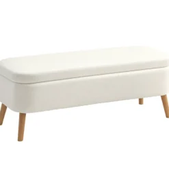 Rootz Opbevaringsskammel - Sædeskammel - Fodskammel - 65 L Opbevaring - Fleecestof - 120 cm x 42 cm x 45 cm - Hvid