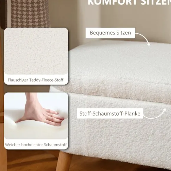 Rootz Opbevaringsskammel - Sædeskammel - Fodskammel - 65 L Opbevaring - Fleecestof - 120 cm x 42 cm x 45 cm - Hvid
