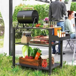 Rootz Outdoor Kitchen Island - Grill Car - Mobile Kitchen Carts - Rust -Resistent Metal - 360 ° Drej ruller - 105 cm x 50 cm x 79 cm