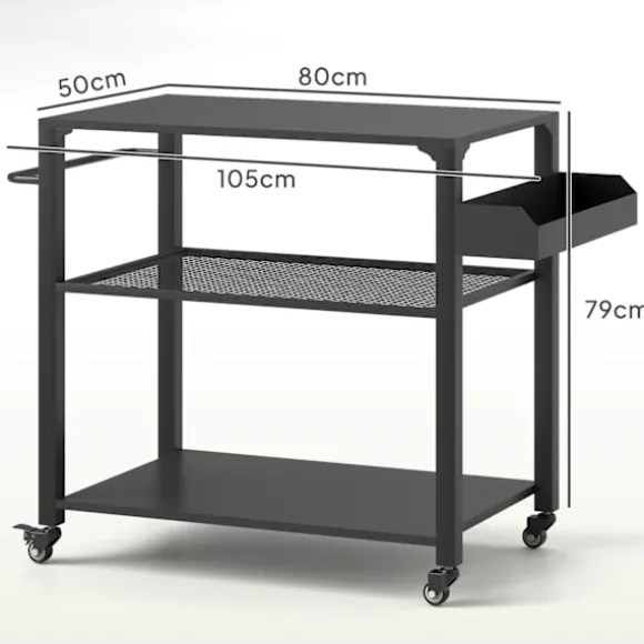 Rootz Outdoor Kitchen Island - Grill Car - Mobile Kitchen Carts - Rust -Resistent Metal - 360 ° Drej ruller - 105 cm x 50 cm x 79 cm