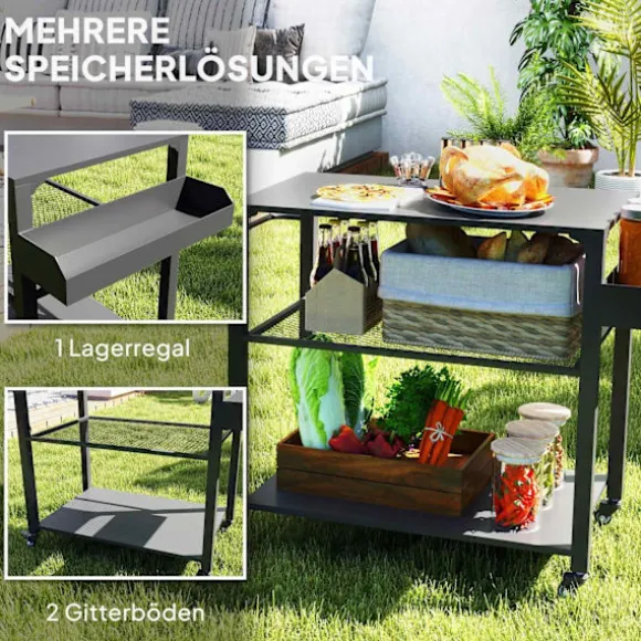 Rootz Outdoor Kitchen Island - Grill Car - Mobile Kitchen Carts - Rust -Resistent Metal - 360 ° Drej ruller - 105 cm x 50 cm x 79 cm