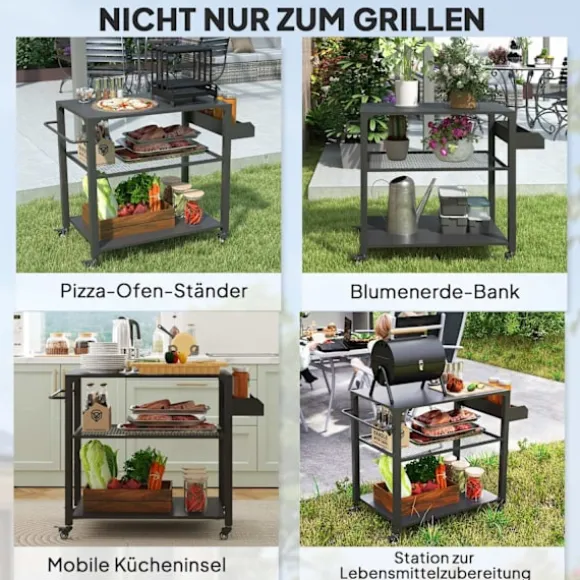 Rootz Outdoor Kitchen Island - Grill Car - Mobile Kitchen Carts - Rust -Resistent Metal - 360 ° Drej ruller - 105 cm x 50 cm x 79 cm