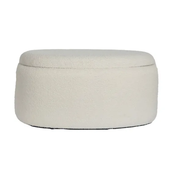 Rootz Oval Seat skammel - Stilfuldt stofbetræk - Hvidfarvet osmannisk - Høj komfort - Integreret opbevaring - 81 cm x 40 cm x 62 cm