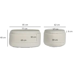 Rootz Oval Seat skammel - Stilfuldt stofbetræk - Hvidfarvet osmannisk - Høj komfort - Integreret opbevaring - 81 cm x 40 cm x 62 cm