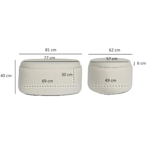 Rootz Oval Seat skammel - Stilfuldt stofbetræk - Hvidfarvet osmannisk - Høj komfort - Integreret opbevaring - 81 cm x 40 cm x 62 cm