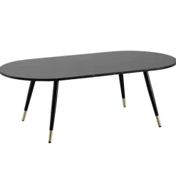 Rootz Ovalt sofabord - Moderne stuebord - Marmorlook-bord - Sikre metalben - 120 cm x 60 cm x 41,5 cm - Elegant sort- og gulddesign