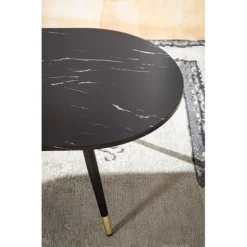 Rootz Ovalt sofabord - Moderne stuebord - Marmorlook-bord - Sikre metalben - 120 cm x 60 cm x 41,5 cm - Elegant sort- og gulddesign