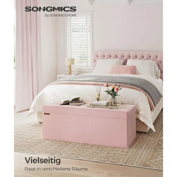 Rootz Pastel Pink sædekiste - Opbevaring Ottoman - Polstret bænk - MDF fløjlskum - 131L Kapacitet - 38cm x 110cm x 38cm