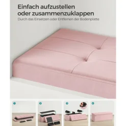 Rootz Pastel Pink sædekiste - Opbevaring Ottoman - Polstret bænk - MDF fløjlskum - 131L Kapacitet - 38cm x 110cm x 38cm