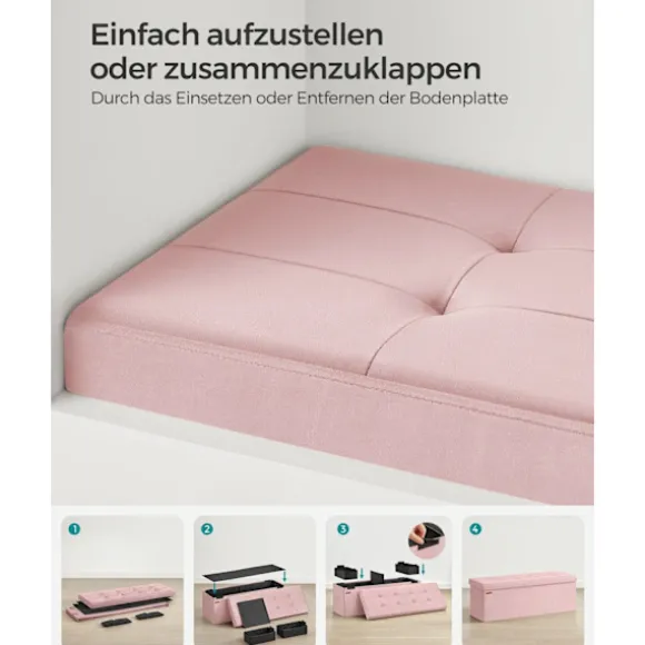 Rootz Pastel Pink sædekiste - Opbevaring Ottoman - Polstret bænk - MDF fløjlskum - 131L Kapacitet - 38cm x 110cm x 38cm