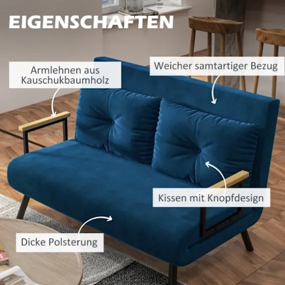 Rootz 2-personers fløjlssovesofa - sovesofa - sovesofa - Justerbart ryglæn - Forbedret komfort - 102 cm x 73 cm x 81 cm - Stålramme