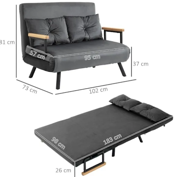 Rootz 2-personers fløjlssovesofa - sovesofa - sovesofa - Justerbart ryglæn - tyk polstring - 102 cm x 73 cm x 81 cm (sofa) / 183 cm x 98,5 cm x 26 cm | Fyndiq