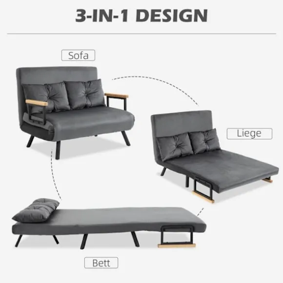 Rootz 2-personers fløjlssovesofa - sovesofa - sovesofa - Justerbart ryglæn - tyk polstring - 102 cm x 73 cm x 81 cm (sofa) / 183 cm x 98,5 cm x 26 cm | Fyndiq