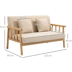 Rootz 2-personers sofa - Kompakt sofa - Loveseat - Stof i hørlook - Op til 200 kg Kapacitet - Optimal komfort - Tidløs charme - 123L x 69W x 74H cm