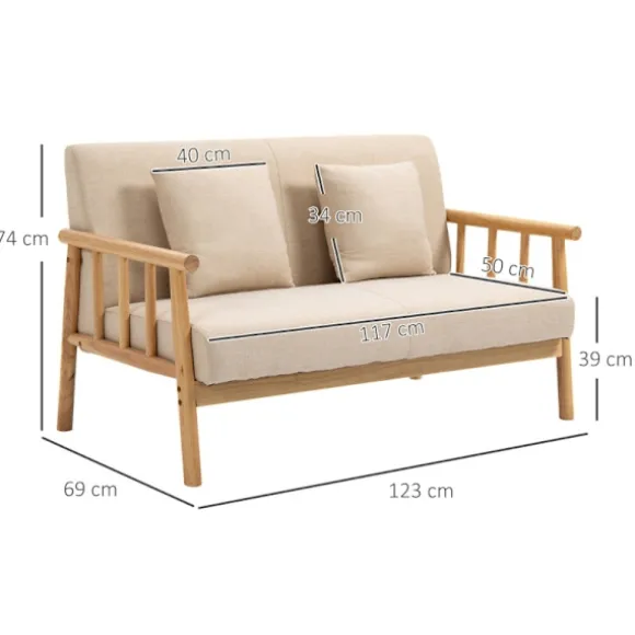 Rootz 2-personers sofa - Kompakt sofa - Loveseat - Stof i hørlook - Op til 200 kg Kapacitet - Optimal komfort - Tidløs charme - 123L x 69W x 74H cm
