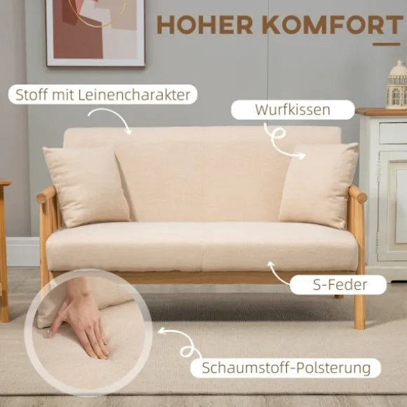 Rootz 2-personers sofa - Kompakt sofa - Loveseat - Stof i hørlook - Op til 200 kg Kapacitet - Optimal komfort - Tidløs charme - 123L x 69W x 74H cm