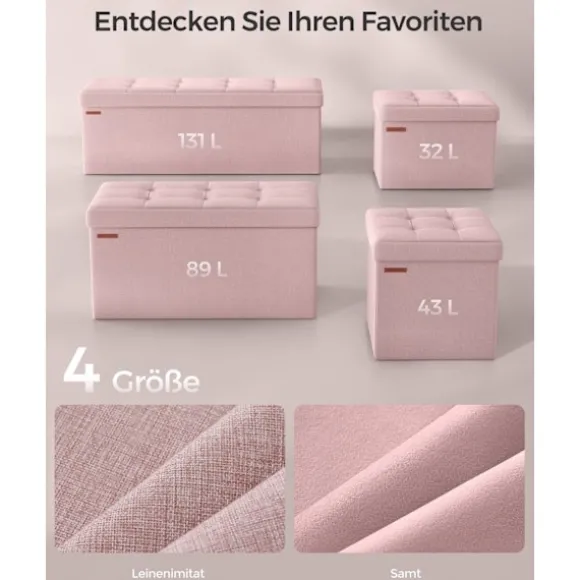 Rootz Pink osmannisk opbevaringsbænk - MDF polstret sæde - hørfinish - Høj modstandsdygtig skum - 38 cm x 110 cm x 38 cm - 300 kg Kapacitet