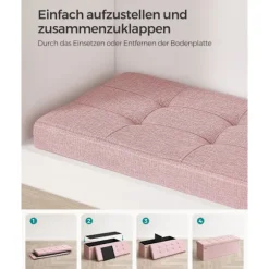 Rootz Pink osmannisk opbevaringsbænk - MDF polstret sæde - hørfinish - Høj modstandsdygtig skum - 38 cm x 110 cm x 38 cm - 300 kg Kapacitet