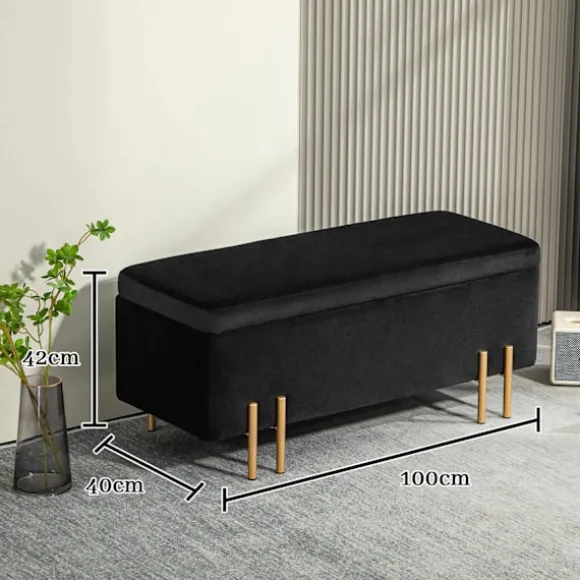 Rootz polstret bænk - Opbevaringsbænk - Sengbænk - Ekstra opbevaring - 100 x 40 x 42 cm - Sort