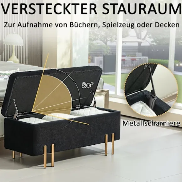 Rootz polstret bænk - Opbevaringsbænk - Sengbænk - Ekstra opbevaring - 100 x 40 x 42 cm - Sort