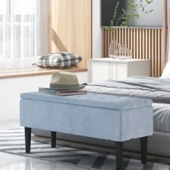 Rootz polstret bænk - Opbevaringsbænk - Entrébænk - Elegant betræk i kashmir-look - 95 cm x 38 cm x 45 cm