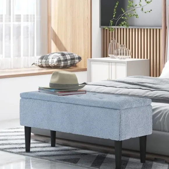 Rootz polstret bænk - Opbevaringsbænk - Entrébænk - Elegant betræk i kashmir-look - 95 cm x 38 cm x 45 cm