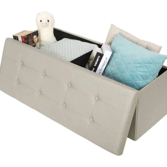 Rootz polstret foldbar opbevaringsbænk - osmannisk - Sammenklappelig fodstøtte - Højdensitetsskum - Pladsbesparende - Holdbar - 110 cm x 38 cm x 37,5 | Fyndiq