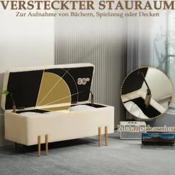 Rootz polstret opbevaringsbænk - brystbænk - Fodstøtter - Skjult opbevaring - 100 x 40 x 42 cm - Wood & Metal Base af høj kvalitet - Brun