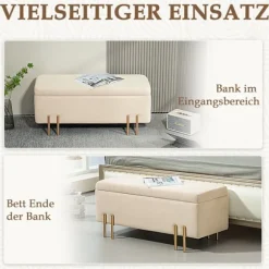 Rootz polstret opbevaringsbænk - brystbænk - Fodstøtter - Skjult opbevaring - 100 x 40 x 42 cm - Wood & Metal Base af høj kvalitet - Brun