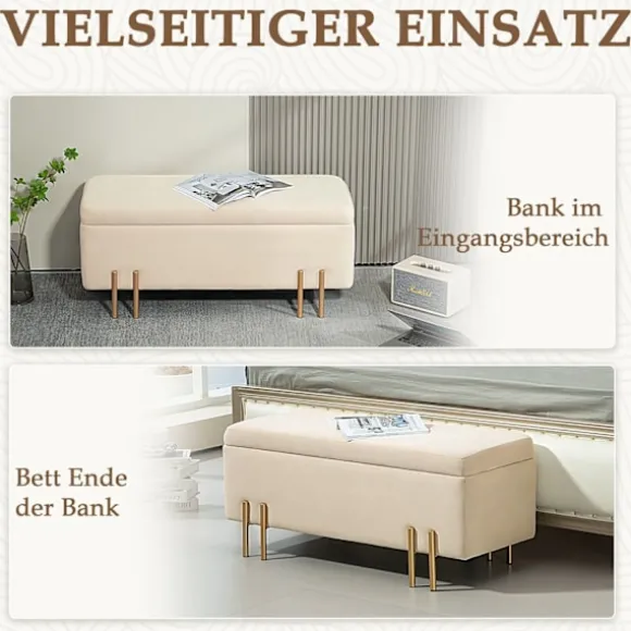 Rootz polstret opbevaringsbænk - brystbænk - Fodstøtter - Skjult opbevaring - 100 x 40 x 42 cm - Wood & Metal Base af høj kvalitet - Brun