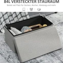 Rootz polstret opbevaringsskammel - bænk - fodskammel - organiserer hjemmet - grå - 76 cm x 38 cm x 34 cm
