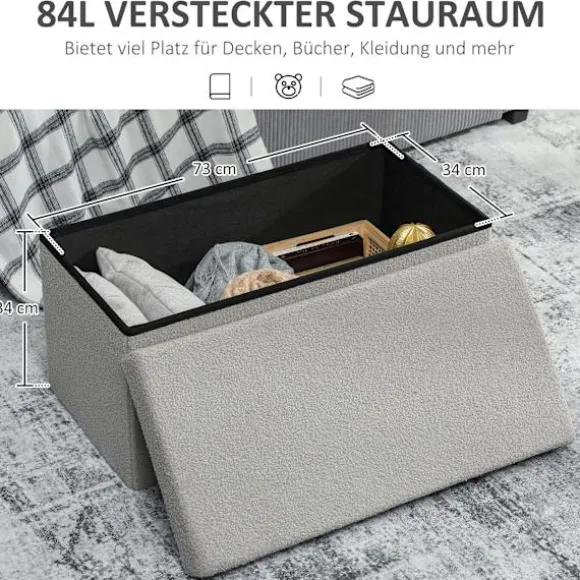 Rootz polstret opbevaringsskammel - bænk - fodskammel - organiserer hjemmet - grå - 76 cm x 38 cm x 34 cm