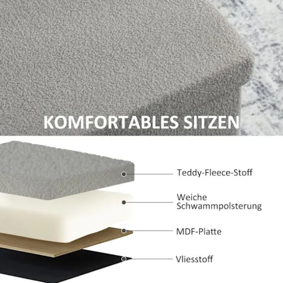 Rootz polstret opbevaringsskammel - bænk - fodskammel - organiserer hjemmet - grå - 76 cm x 38 cm x 34 cm