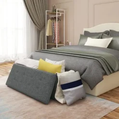 Rootz Polstret Sammenfoldelig Opbevaringsbænk - Ottoman - Opbevaring Ottoman - Høj kapacitet 118L - Pladsbesparende design - Komfortabel siddeplads - | Fyndiq