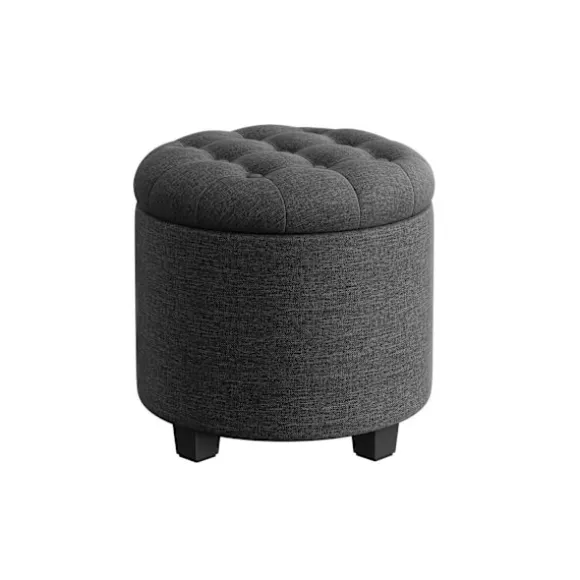 Rootz polstret skammel - osmannisk - Fodstøtte - MDF & imiteret linned - Høj modstandsdygtig skum - 45 cm x 45 cm x 44,5 cm