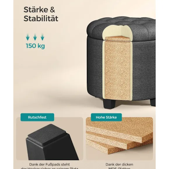 Rootz polstret skammel - osmannisk - Fodstøtte - MDF & imiteret linned - Høj modstandsdygtig skum - 45 cm x 45 cm x 44,5 cm