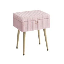 Rootz polstret toiletbordsstol - Vanity skammel - Makeup sæde - Opbevaringsplads - 30 cm x 40 cm x 40 cm x 50 cm - Pink