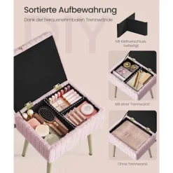 Rootz polstret toiletbordsstol - Vanity skammel - Makeup sæde - Opbevaringsplads - 30 cm x 40 cm x 40 cm x 50 cm - Pink