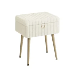 Rootz polstret toiletbordsstol - Vanity skammel - Makeup sæde - Opbevaringsplads - 30 x 40 x 50 cm - Hvid