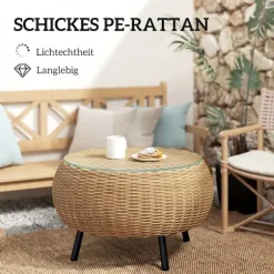 Rootz Poly Rattan Side Table - Round sofabord - Balkonbord - Vejrbestandig og holdbar - Ø75 x 42 cm