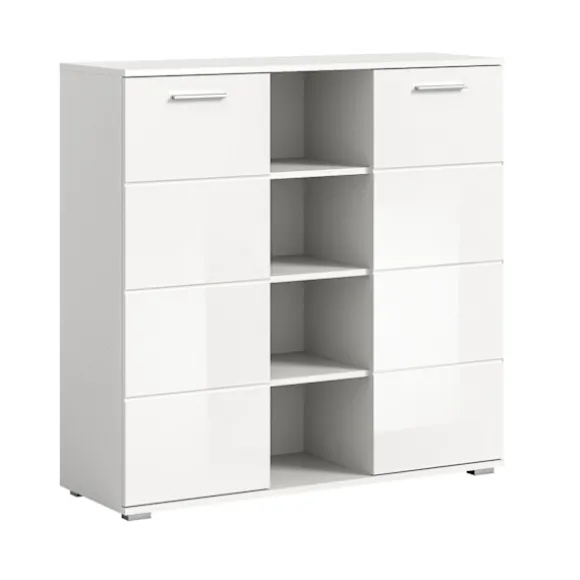 Rootz Prego Chest of skuffer - White Dresser - Wood Storage Unit - 2 -Door Cabinet - Moderne design - 110 cm x 108 cm x 37 cm