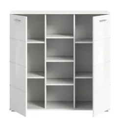 Rootz Prego Chest of skuffer - White Dresser - Wood Storage Unit - 2 -Door Cabinet - Moderne design - 110 cm x 108 cm x 37 cm
